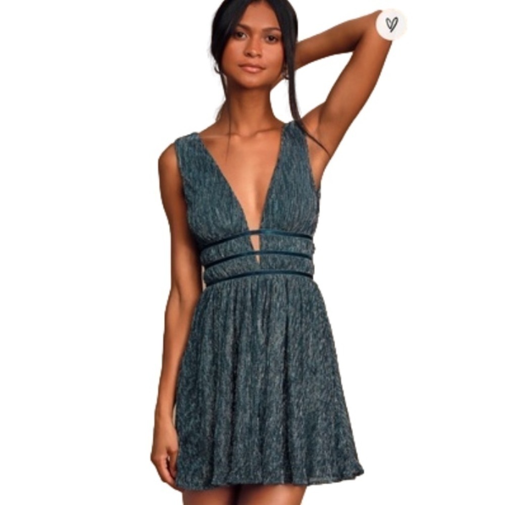New Lulus Metallic Teal Dress, NWT, Small